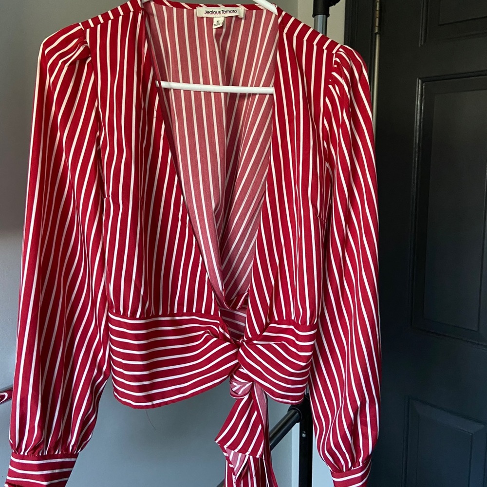 White & red striped blouse - TheseThreeBoutique
